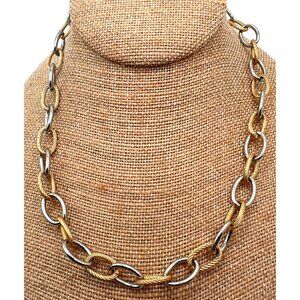 Elegant Two-Tone Chain Necklace Silver & Gold Tones Oval Link Chain Fash Inspo